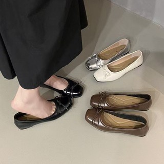 Estilo de fadas sapatos suaves feminino 2026 primavera novo estilo Bowknot dedo do pé quadrado prata boca rasa Ballet fr