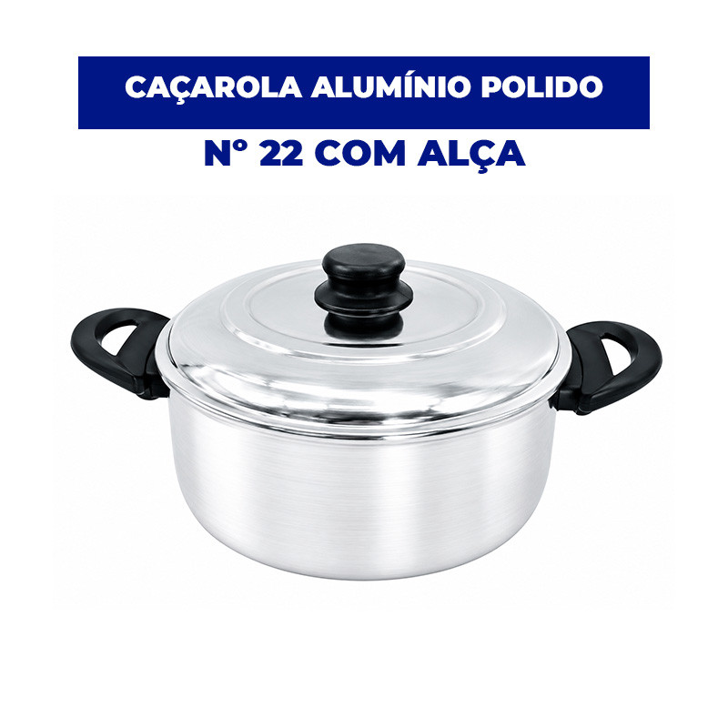 Caçarola de Alumínio  Polido Nº 22 com Alça – 3,8 Litros com Tampa | Fabricada pela Indústrias Fênix