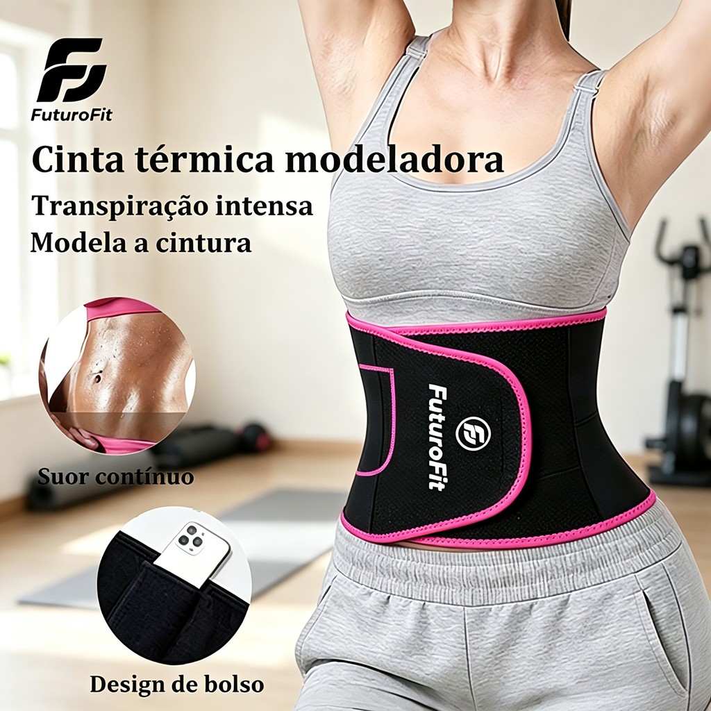 Cinta Modeladora Térmica de Suor com Bolso, Ajustável para Treino Fitness