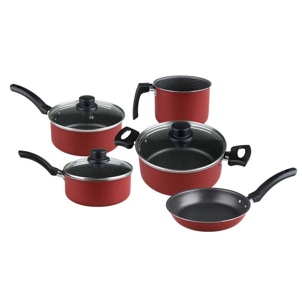 Conjunto de Panelas Antiaderente Copacabana Eirilar - Vermelho 5 Peças