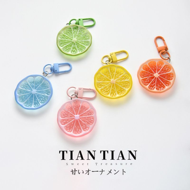 Criativo ins fruta laranja limão jóias chaveiro luminoso divertido ornamentos estudante mochila zíper pingente