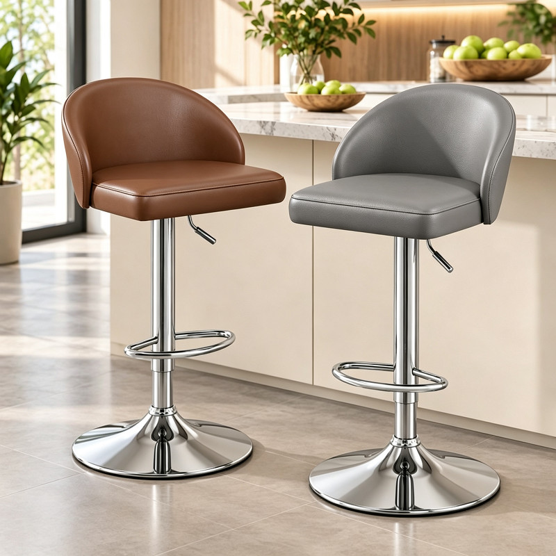 Banqueta Alta Estofada Ergonômica Unidades Regulagem Altura Giratória 360 Base Cromada Para Ilha Cozinha Pub