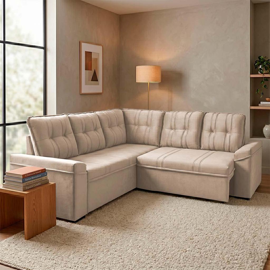 Sofá Canto London Bege Suede Velut - King House