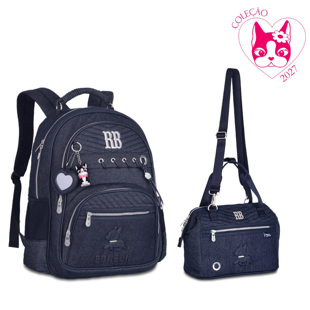 Kit de Mochila Costas e Lancheira Rebecca Bonbon Jeans- Clio Style Modelo:RB28037