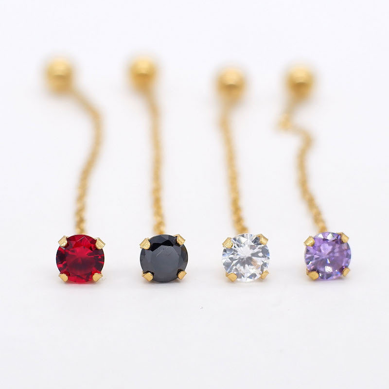 Brincos duplos de zircônia de aço de titânio, brincos simples de borla longa, brincos de diamante único, brincos pequeno