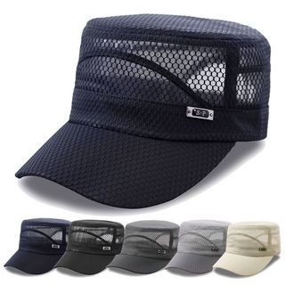 Chapéu masculino verão chapéu de topo plano respirável chapéu de malha de aba curta fino chapéu de sol verão lazer ao ar