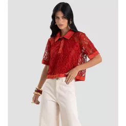 Conjunto Camisa com Blusa Em Renda Feminina Dianna Laranja