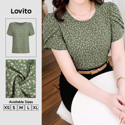 Lovito Blusa Casual Plissada Drapeada Verde para Mulheres primavera/verão BLK8P1D530