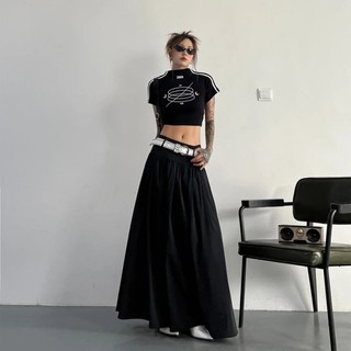 Estilo coreano verão cintura alta estilo Casual saia doce legal quente menina Commuter usar a linha saia longa grande ba