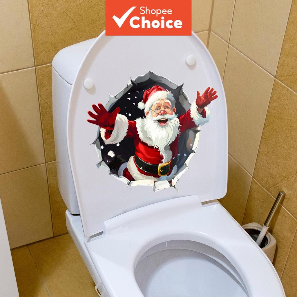Uma Folha (30 * 30Cm * 1 Peça) De Adesivo De Banheiro De Papai Noel De Natal Com Efeito Rasgado Para Assento E Decoração