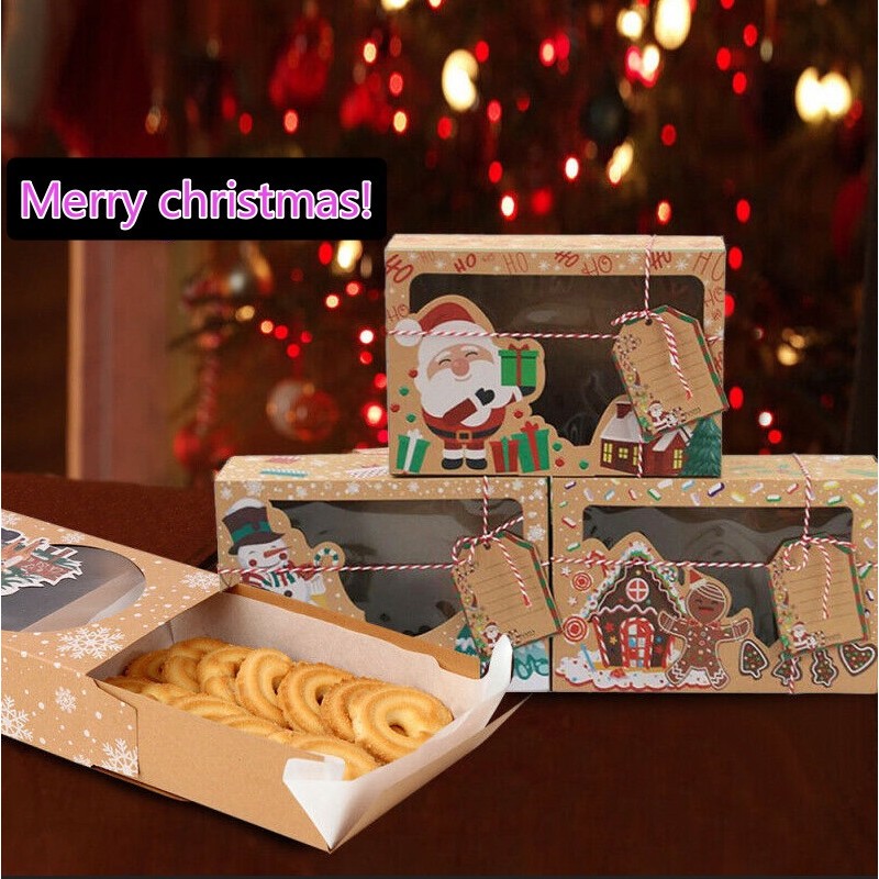 12 estilo europeu caixa de papel kraft papel kraft grande caixa de doces de natal pvc janela caixa de biscoito caixa de 