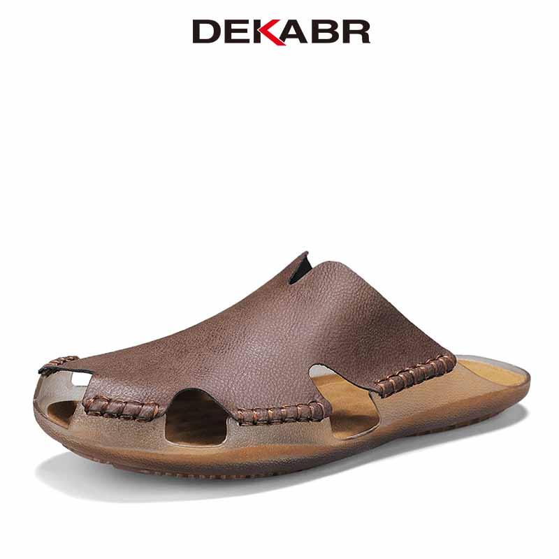 DEKABR Sandálias Masculinas De Verão Com Bico Fechado , Couro Sintético , Costura À Mão , Confortáveis , Antiderrapantes