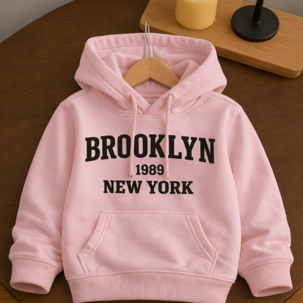 Moletom Infantil Brooklyn Canguru Com Capuz Moda Infantil Roupas Casaco Blusa de Frio Macio Algodão