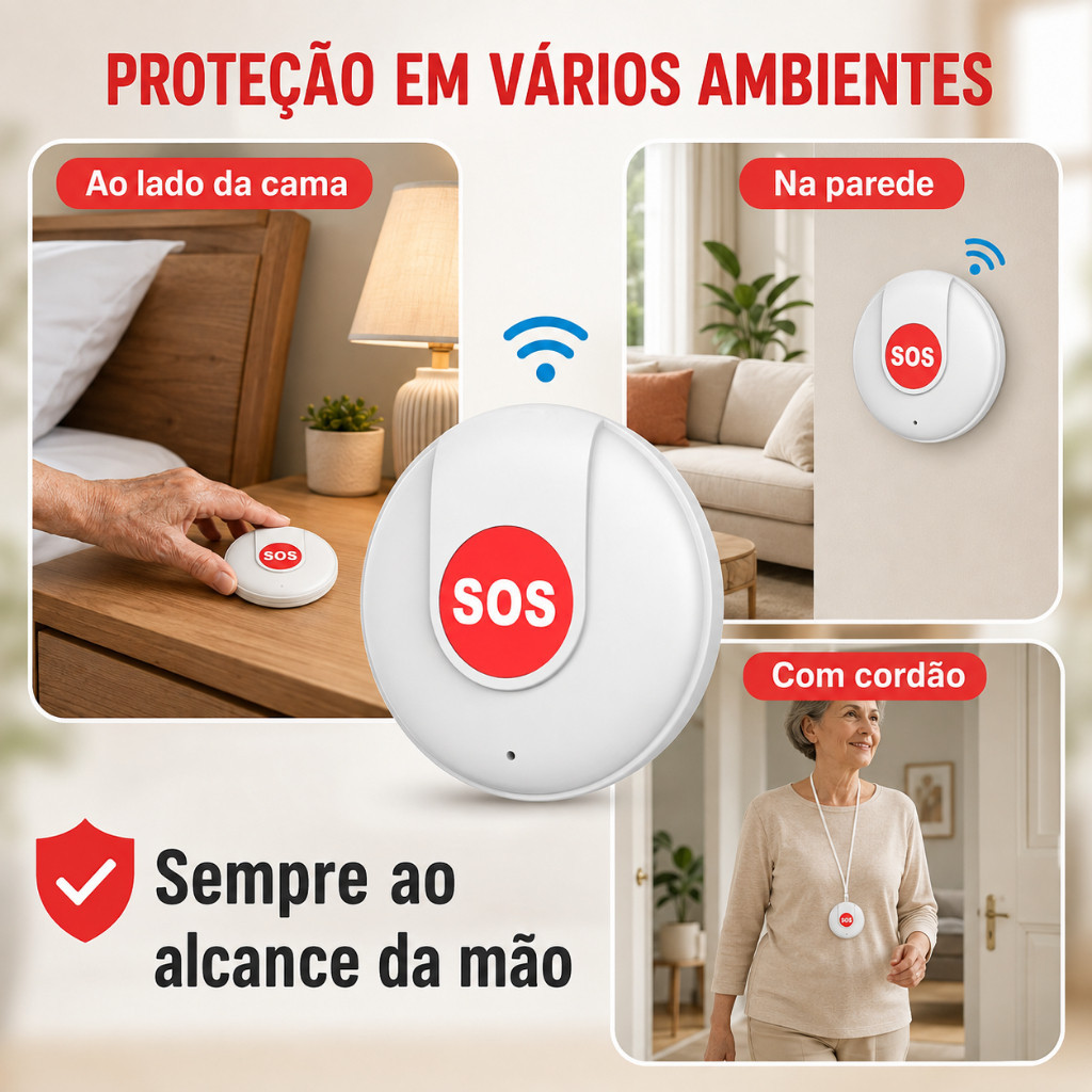 Botão WiFi Inteligente com Alerta no Celular, Recarregável e Monitoramento para Idosos e Crianças – Emergência