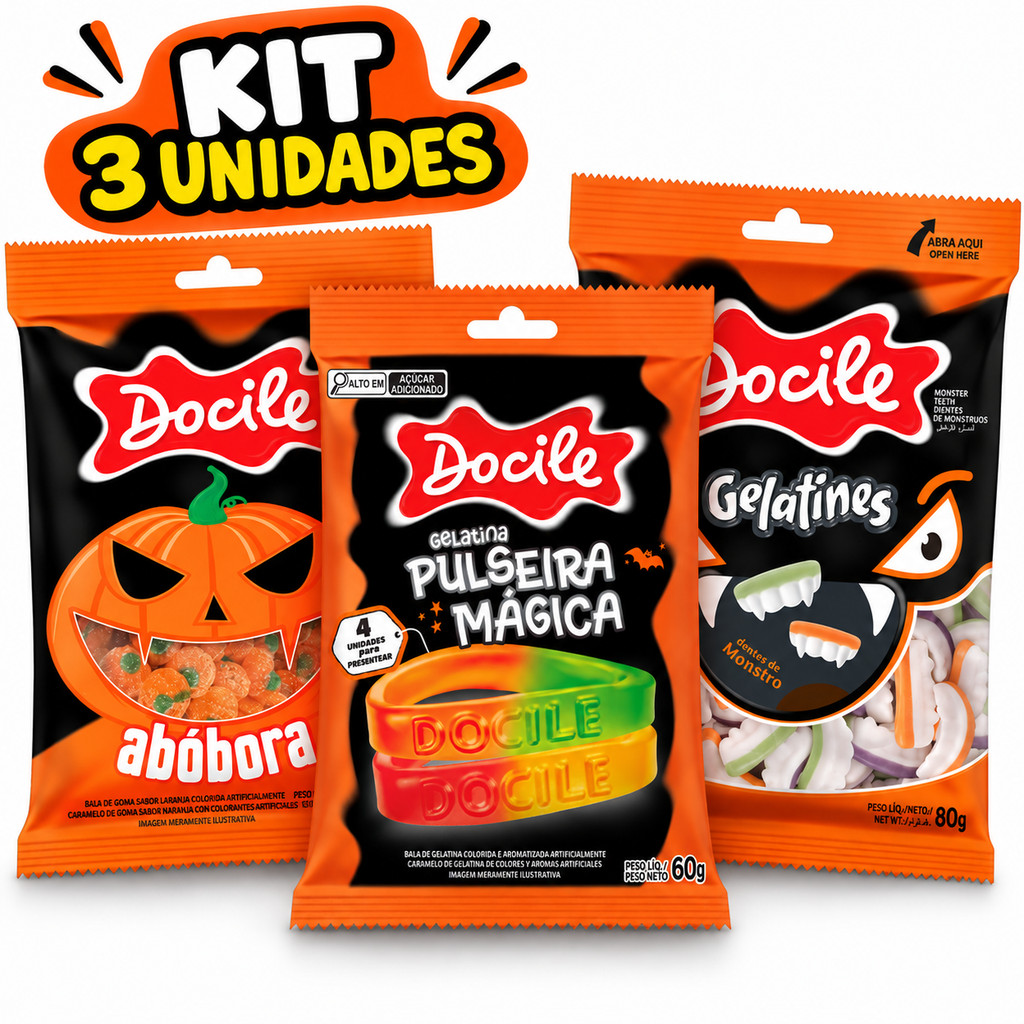 Kit Com 3 Balas Sabores Halloween Docile
