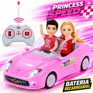 Carrinho Controle Remoto Recarregável Rosa Com Boneca