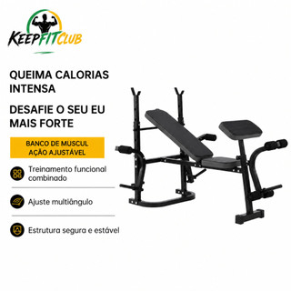 Keepfitclub Banco de Musculação Ajustável Preto Suporta 150kg Dobrável Multifuncional para Treino de Força em Casa