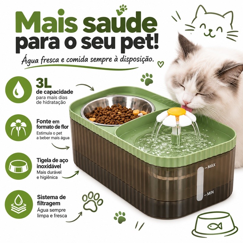 Fonte Bebedouro e Comedouro Para Gatos E Cães Automático Little 3 Litro Vancon