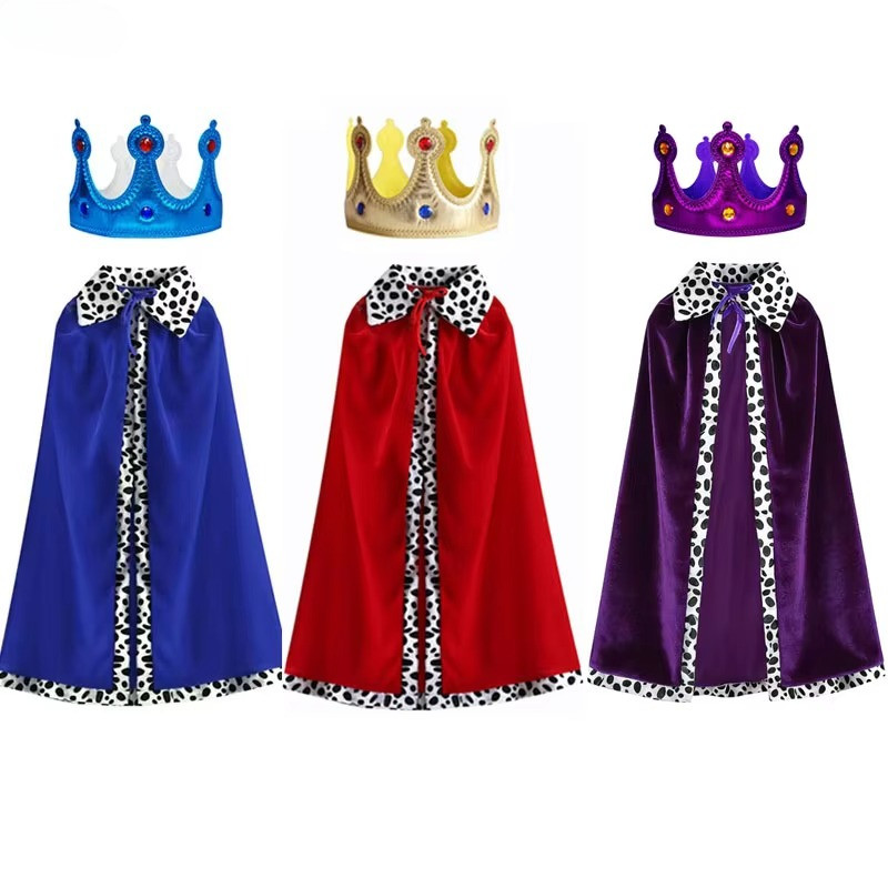 Rei Inspirado Longo Fluxo Capa De Veludo Com Coroa Correspondente Medieval Cosplay Conjunto Completo Para Festival De Ha