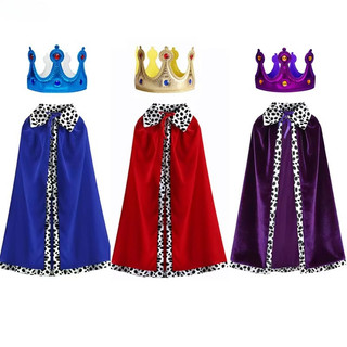 Rei Inspirado Longo Fluxo Capa De Veludo Com Coroa Correspondente Medieval Cosplay Conjunto Completo Para Festival De Ha