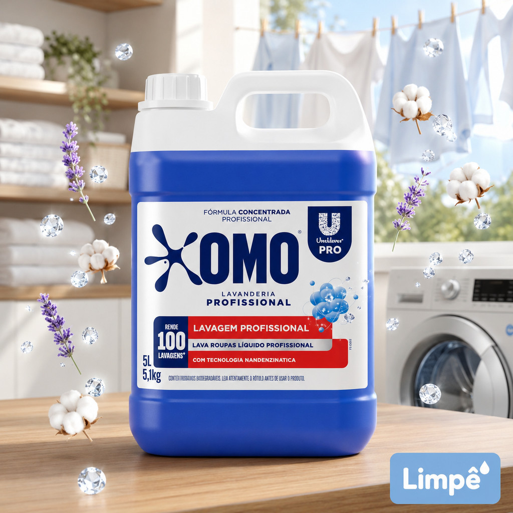 OMO Sabão Líquido 5L Concentrado Profissional Lavanderia Remove Manchas 100 Lavagens Kit 2