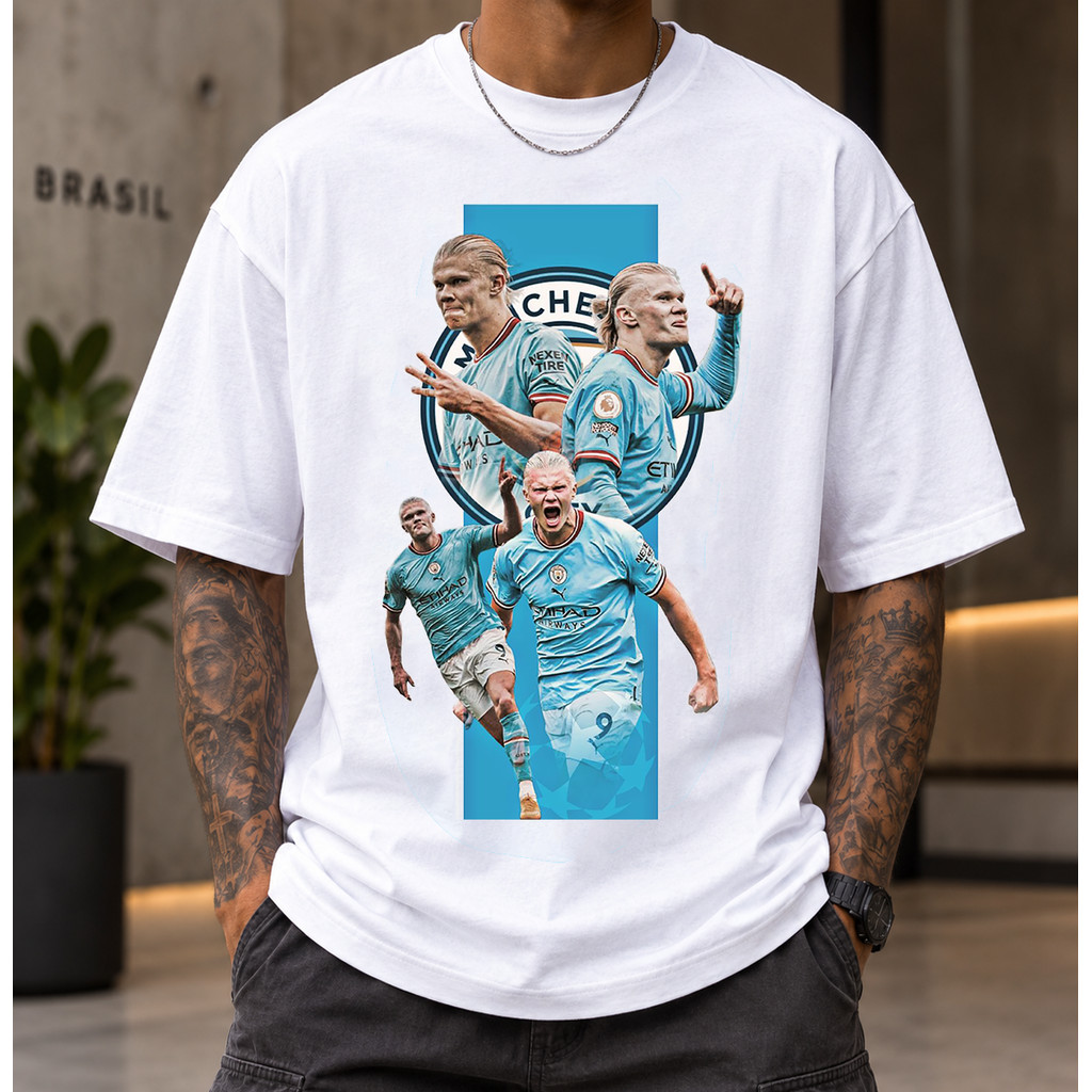 Camiseta Haaland Manchester City Unissex Oversized Estampa Americana Streetwear Algodao Blusa Masculina Feminina
