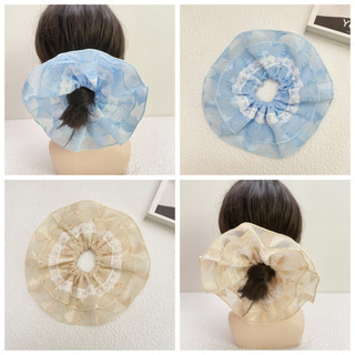 Faixa de cabelo plissada com renda estilo coreano, acessório de cabelo elegante e sofisticado para rabo de cavalo com fl