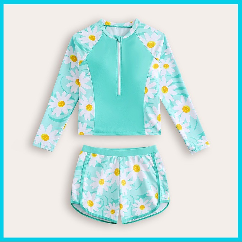 Crianças 2 Peças De Manga Comprida Proteção Solar Rash Guard Maiô Secagem Rápida Meninas Surf Conjunto Natação Verde Men