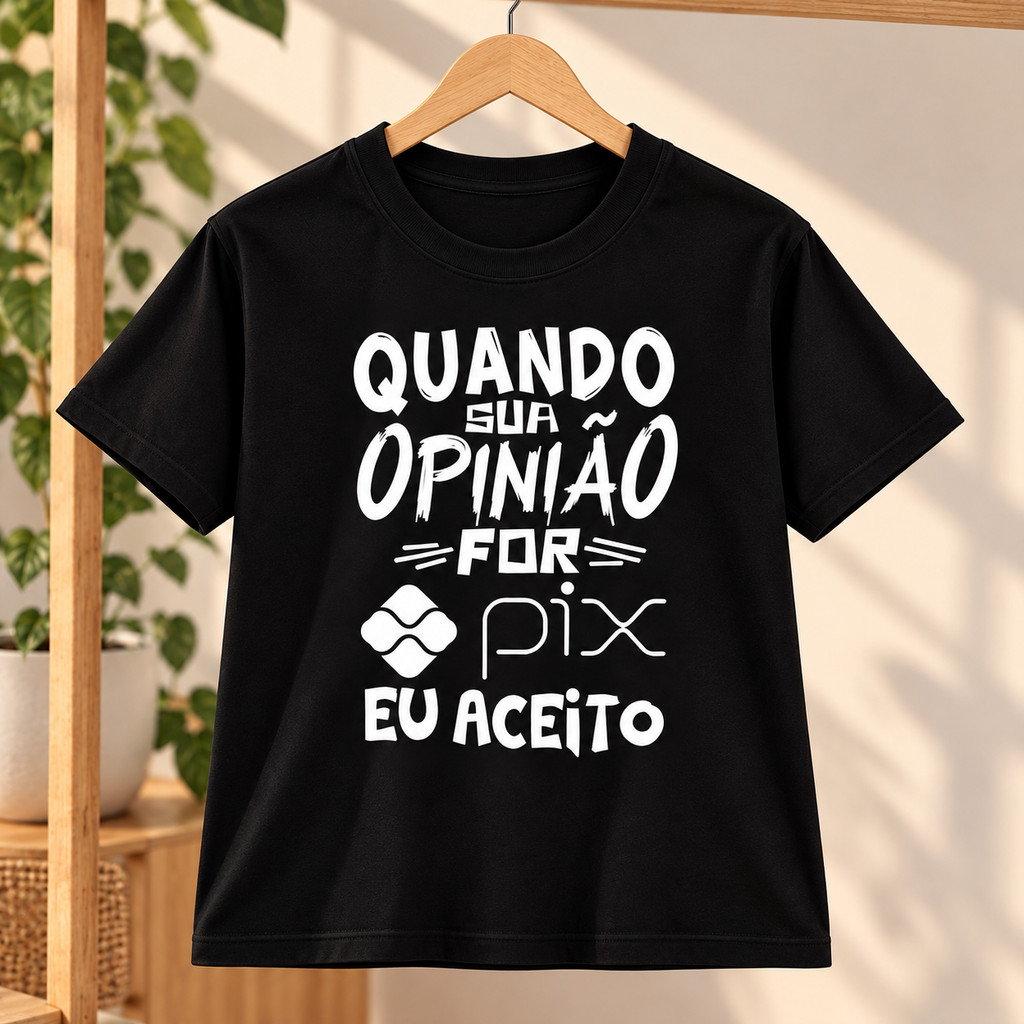 Camiseta Feminina Masculina Unissex Quando Sua Opinião For Pix Eu Aceito Blusa Frases Camisa Engraçada Estampada Casual
