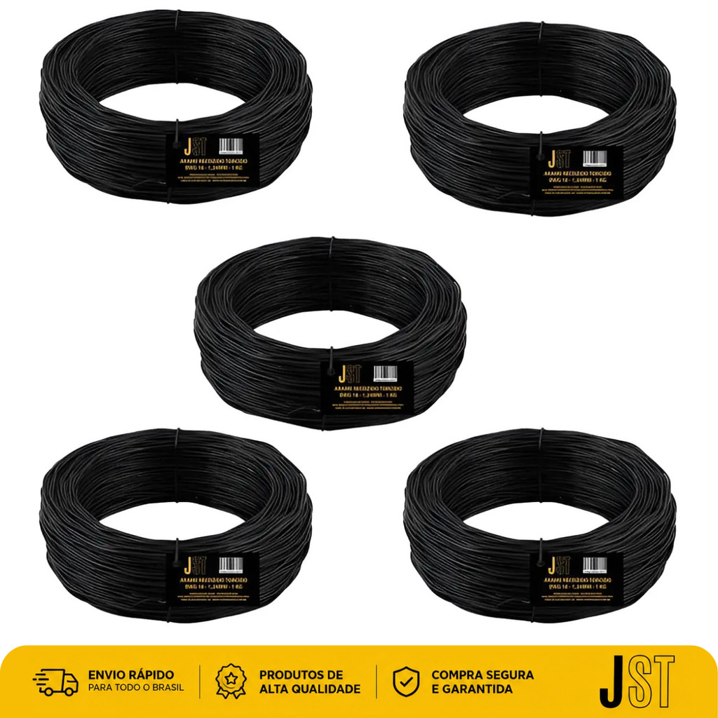 Kit 5kg Arame Recozido Trançado JST BWG18 1,24mm Fio Duplo 5 Rolos 1kg
