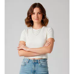 Blusa Feminina Com Tecido Canelado Rovitex Bege