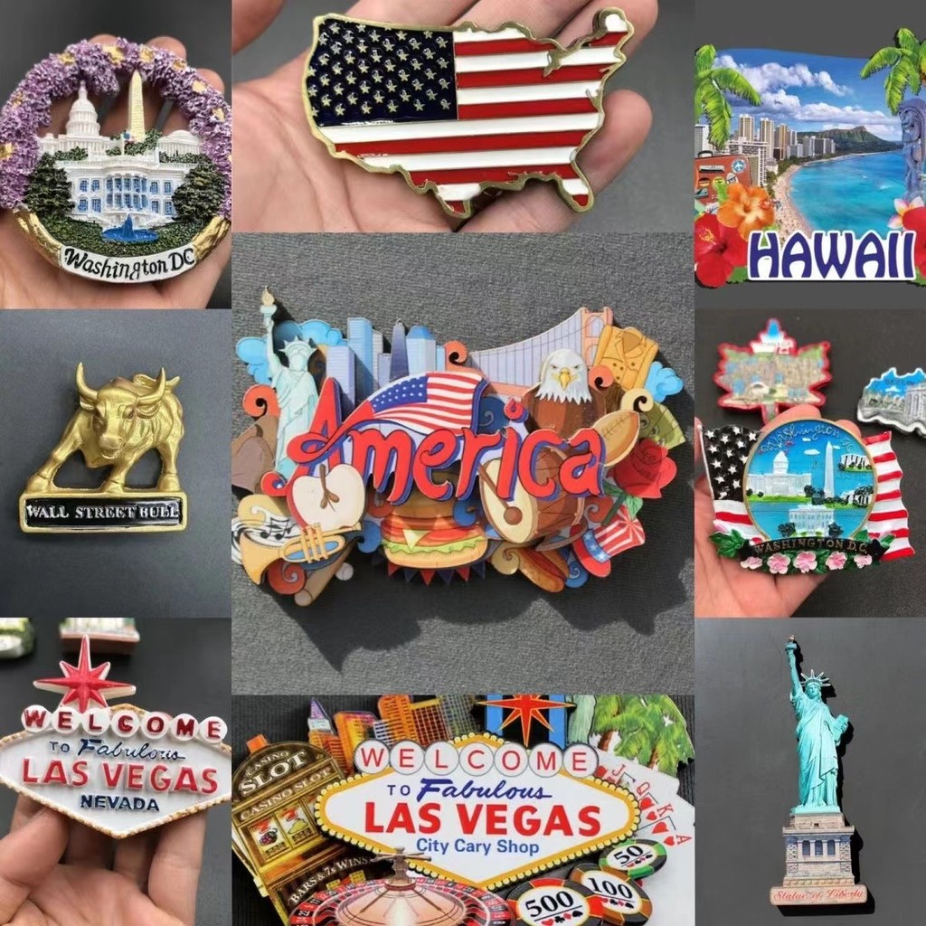 Adesivos de geladeira americanos Ímãs Lembranças turísticas Estátua da Liberdade Nova York Los Angeles San Francisco Haw
