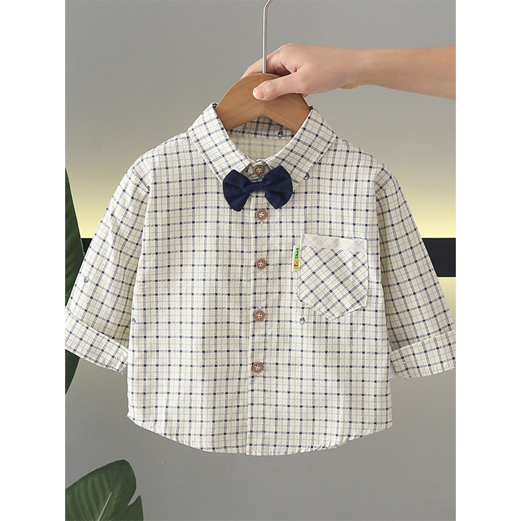 Meninos primavera outono estilo camisa xadrez crianças estilo ocidental camisa bebê de manga comprida topo pequenas roup