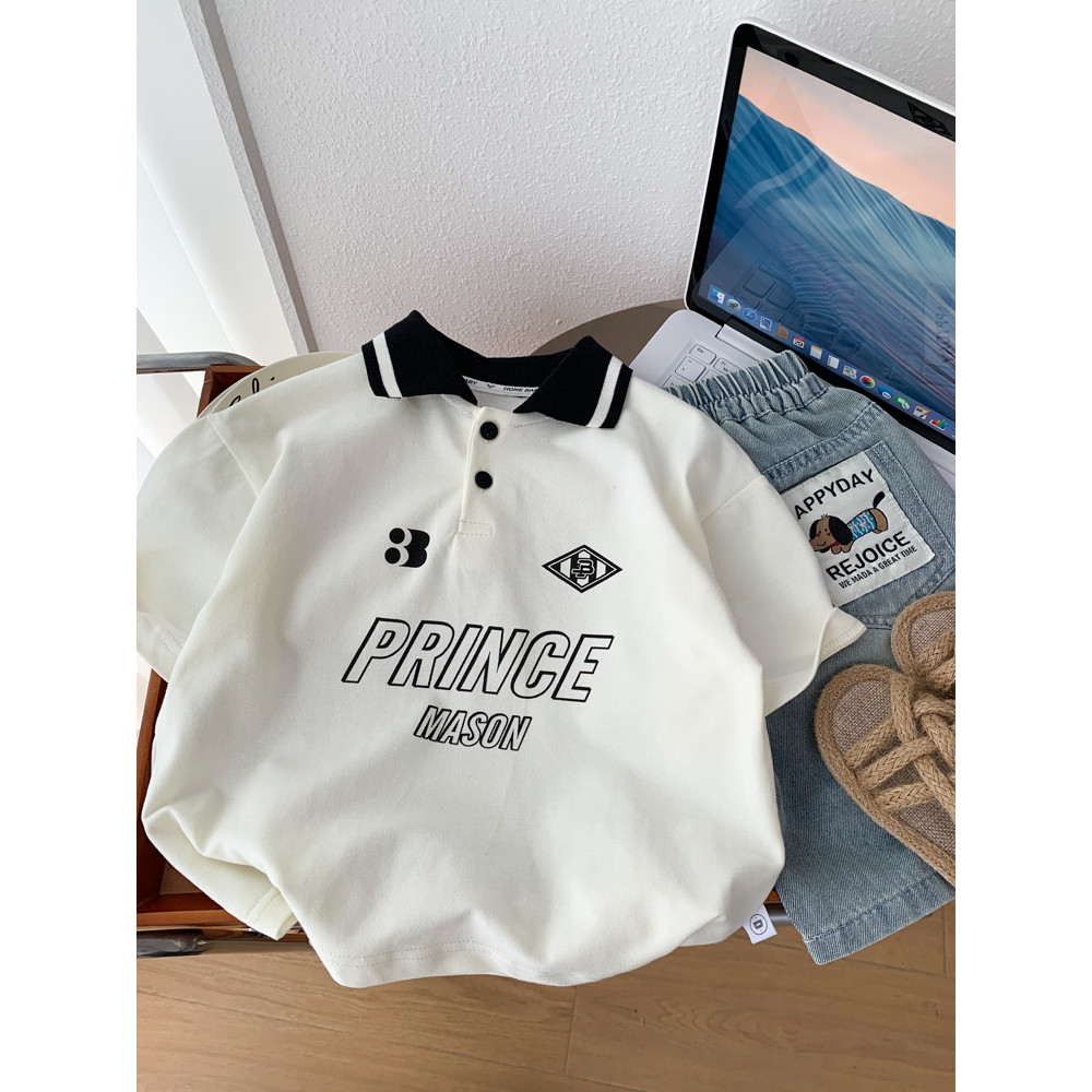 Meninos de manga curta lapela camisa POLO bonito menino coreano Casual camiseta 2026 novo estilo médio pequeno crianças 