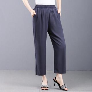 Calças cortadas de algodão seda calças femininas verão estilo fino tamanho grande calças casuais moda mãe usar pequena r