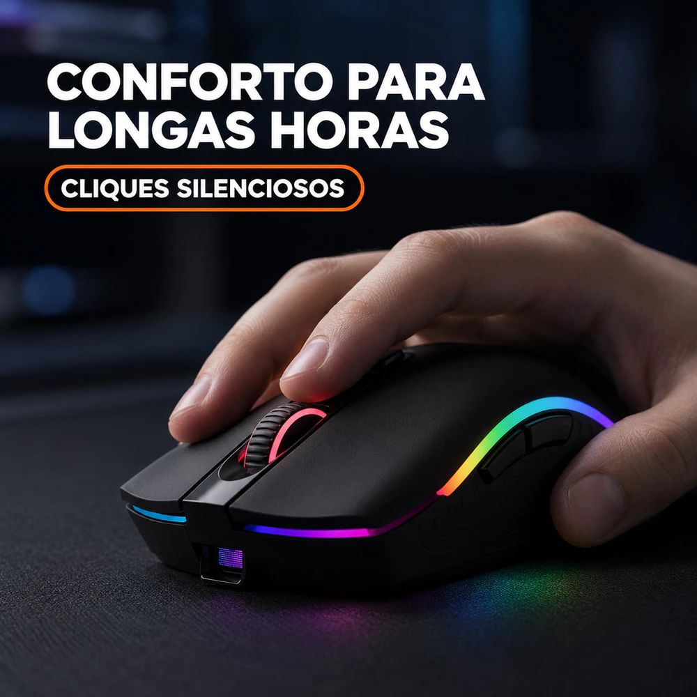 Mouse Sem Fio Gamer Recarregável Bluetooth 2.4G LED RGB Silencioso Ergonômico Notebook PC Tablet