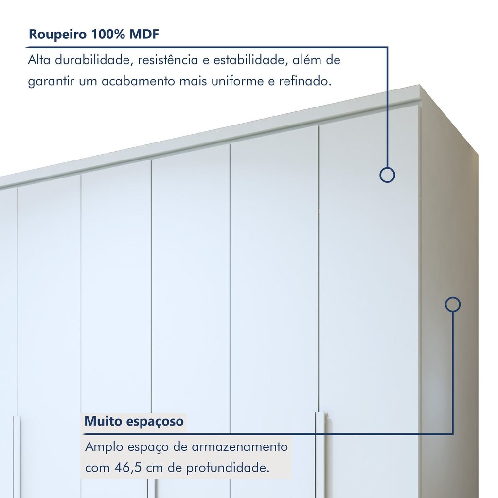Guarda Roupa Casal 100% MDF 6 Portas 4 Gavetas Alonzo Branco Branco · foto 2