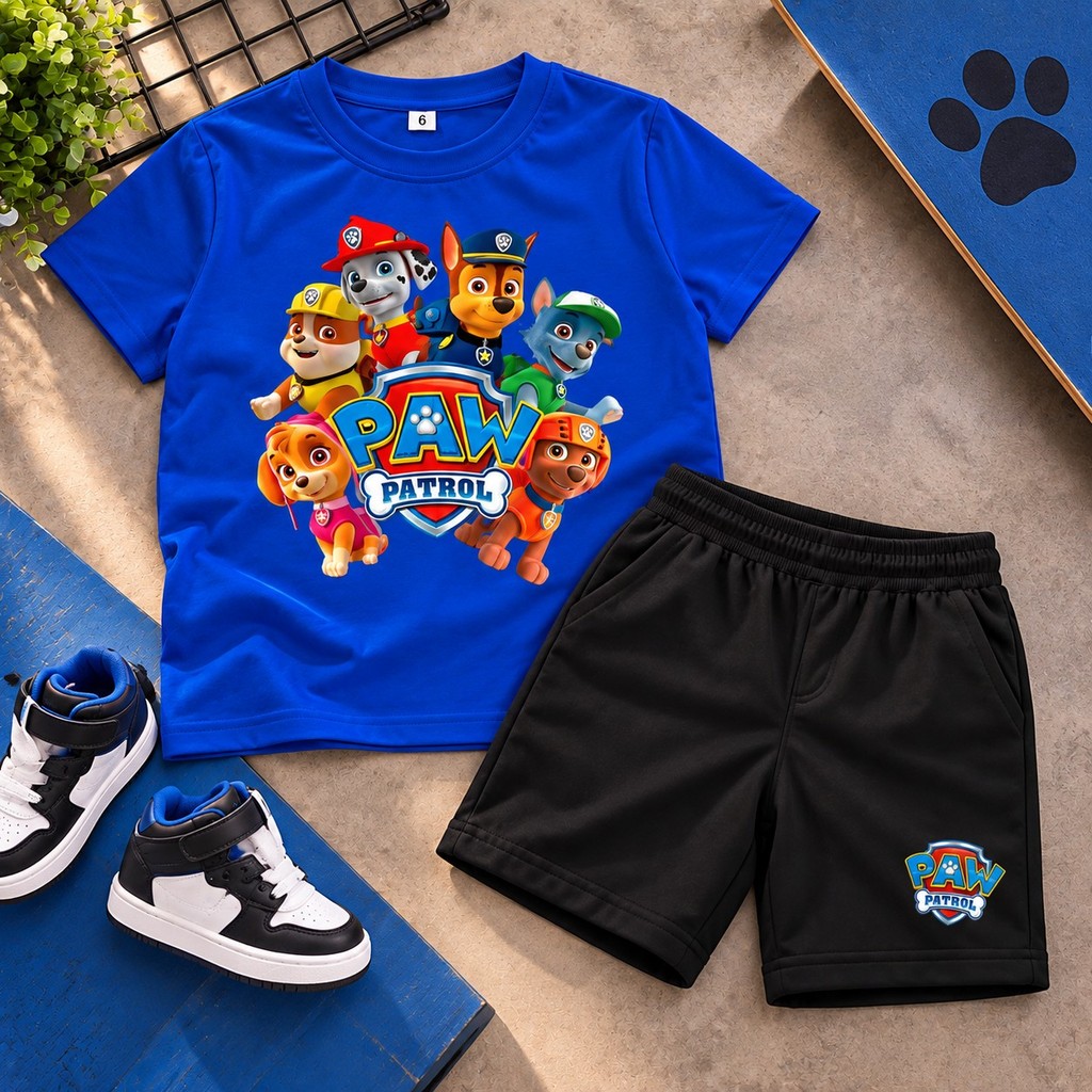 Conjunto Juvenil Bermuda E Camiseta Estampa Patrulha Canina De Menino Infantil