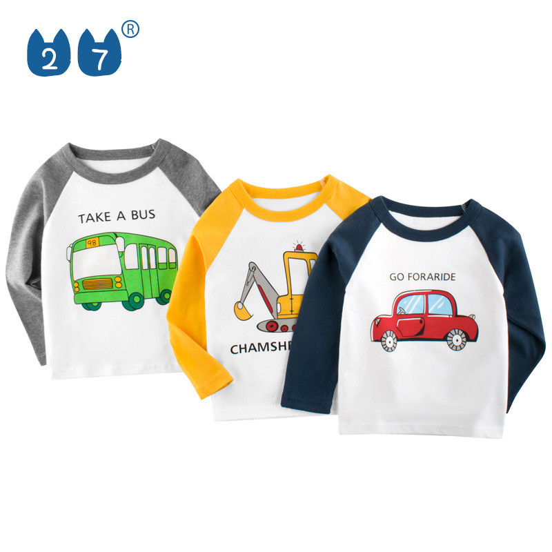 Crianças roupas infantis meninos meninas camiseta de manga comprida 2025 carro dos desenhos animados crianças puro algod