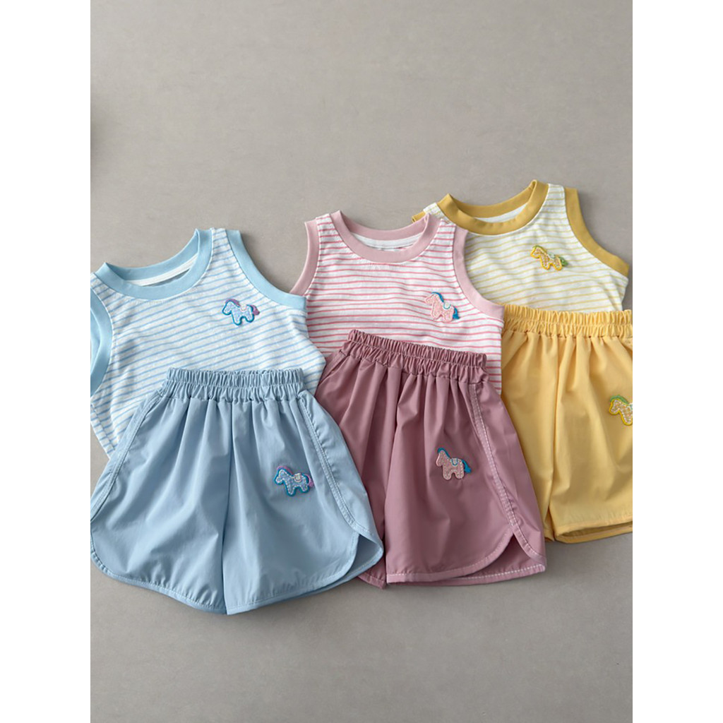 Crianças listrado colete Shorts conjunto de duas peças verão novo estilo meninos meninas bebê respirável camiseta topo p