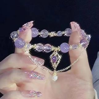 Novo estilo chinês pulseira de vidro roxo contraste cor luz luxo nicho requintado sentir fada pulseira namorada presente