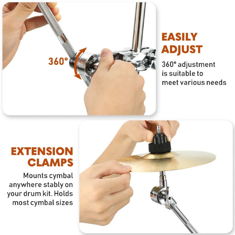 Extensor Prato Bateria 33cm Haste Reta Braço Extensível Kit Acessórios Montagem — imagem 2 de 2