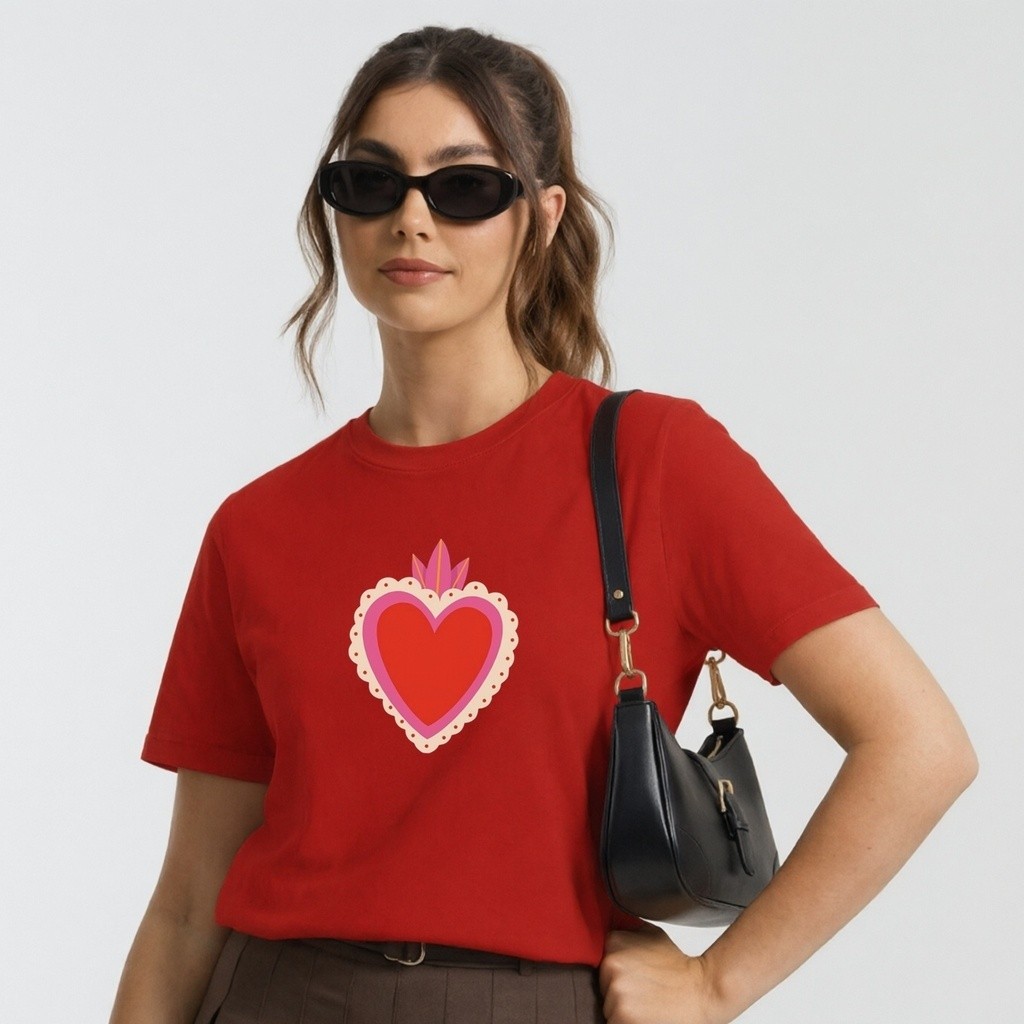 T SHIRT FEMININA CAMISETA 100% ALGODÃO PREMIUM ESTAMPADA LOVE CORAÇÃO ESTILOSA