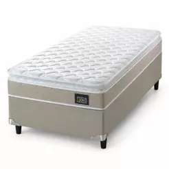 Cama Box Solteiro Colchão D45 com Pillow Top Hellen Strong 88x188x62cm Bege - Suporta até 150kg por