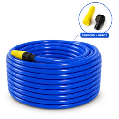 Mangueira de Jardim 30 Metros Azul Reforçada Lisa Flexivel Conector Engate E Bico