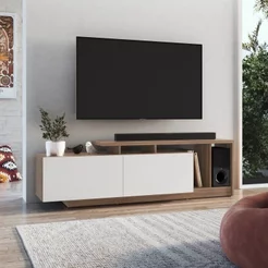 Rack para TV até 50 Polegadas 162,5cm Rodape 2 Portas e Nichos Linea Marrom Montana/Branco