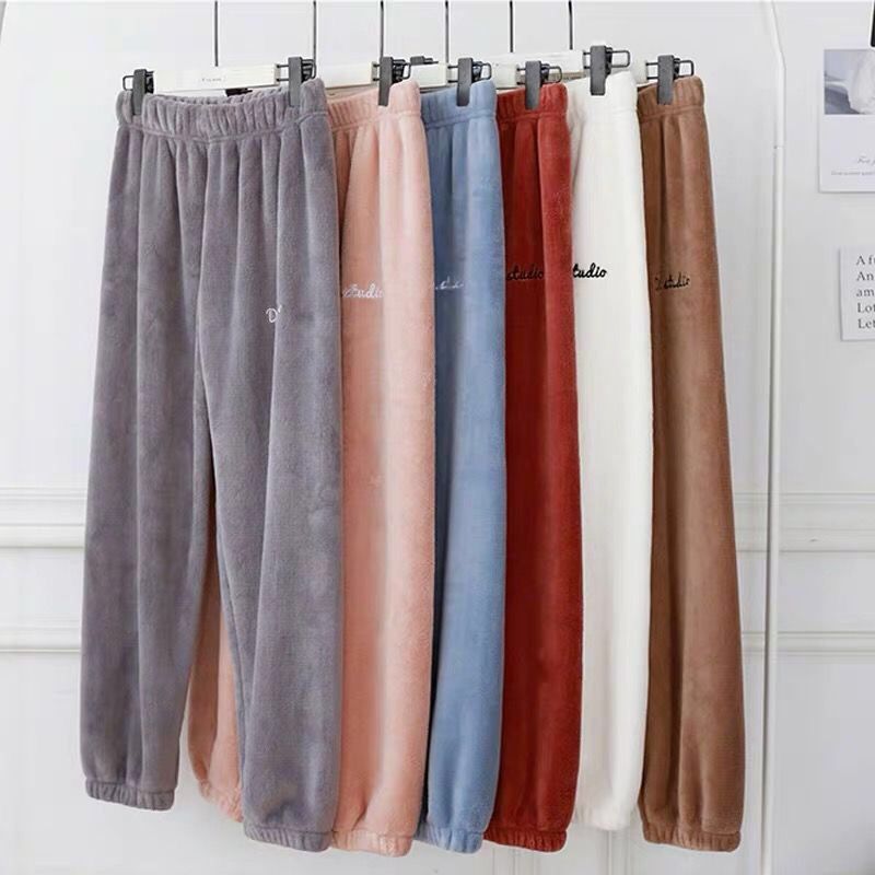 Fada calças quentes terno exterior Wear preguiçoso Coral velo casa solta calças de pijama outono inverno peludo engrossa