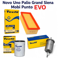 Kit Filtros Novo Uno Palio Grand Siena Mobi Punto Tecfil motor EVO Ar Oleo Combustivel