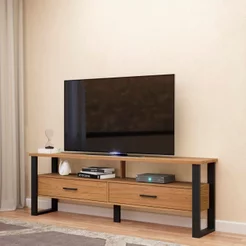 Rack para TV até 60 Polegadas 100% MDF 180cm 2 Gavetas Pradel Marrom Freijó/Preto