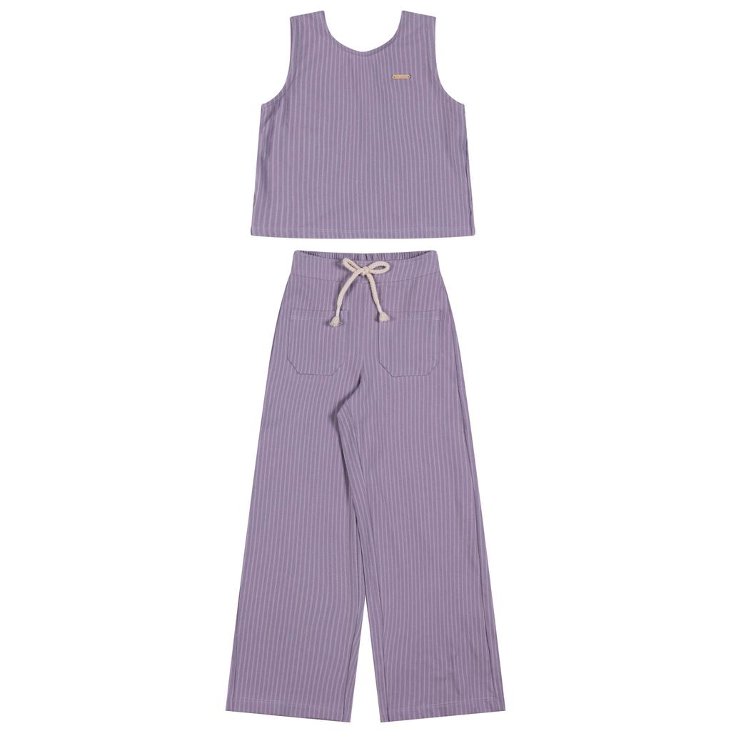 Conjunto Curto Infantil Menina Listras Colorittá Lilás